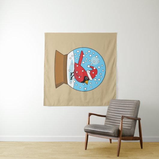 Sneeuw Wereldbol met Schattigee Rode Kardinaal Wandkleed (In Situ (horizontaal))