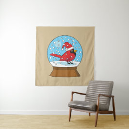 Sneeuw Wereldbol met Schattigee Rode Kardinaal Wandkleed