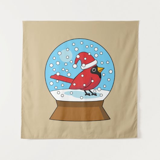 Sneeuw Wereldbol met Schattigee Rode Kardinaal Wandkleed (Voorkant)