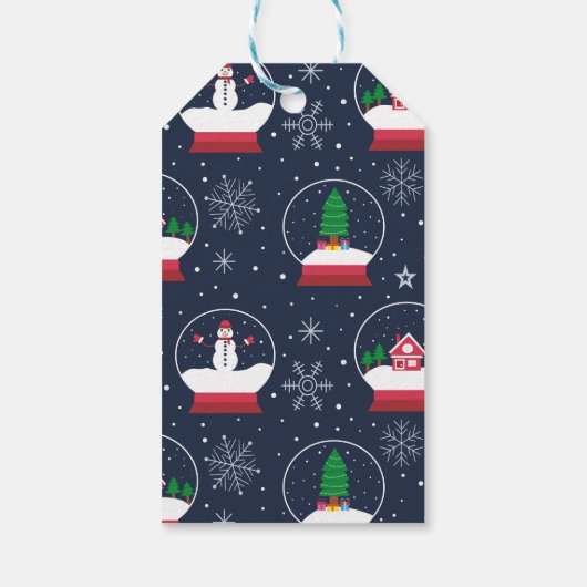 Sneeuw Wereldbol met Schattigee sneeuwpop Kerstmis Cadeaulabel (Achterkant)