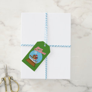 Sneeuw Wereldbol met Schattigee Sparrow Spelen Voe Cadeaulabel