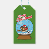 Sneeuw Wereldbol met Schattigee Sparrow Spelen Voe Cadeaulabel (Voorkant)