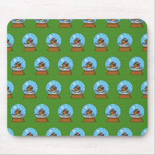 Sneeuw Wereldbol met Schattigee Sparrow Spelen Voe Muismat