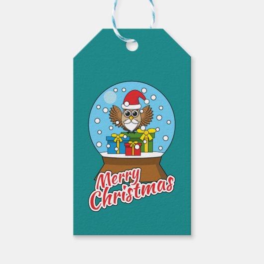 Sneeuw Wereldbol met Sinterklaas Uil Cadeaulabel (Voorkant)