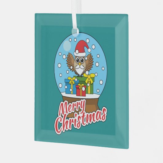 Sneeuw Wereldbol met Sinterklaas Uil Glas Ornament (Voorkant links)