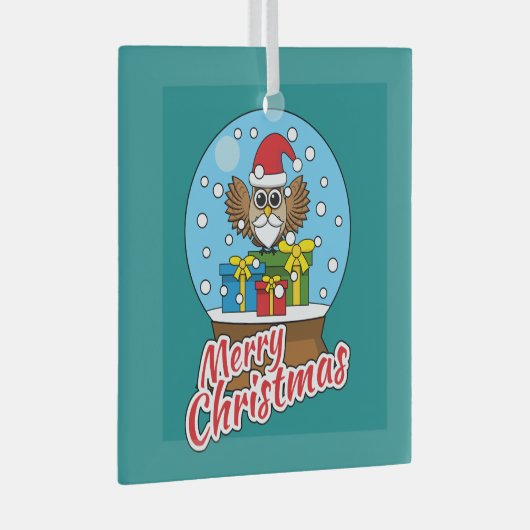 Sneeuw Wereldbol met Sinterklaas Uil Glas Ornament (Voorkant Rechts)