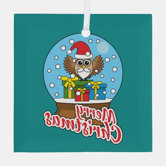 Sneeuw Wereldbol met Sinterklaas Uil Glas Ornament (Achterkant)