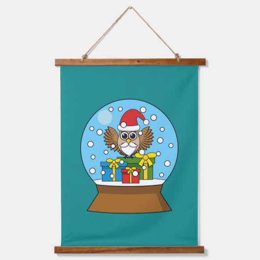 Sneeuw Wereldbol met Sinterklaas Uil Hangend Wandkleed (Voorkant)