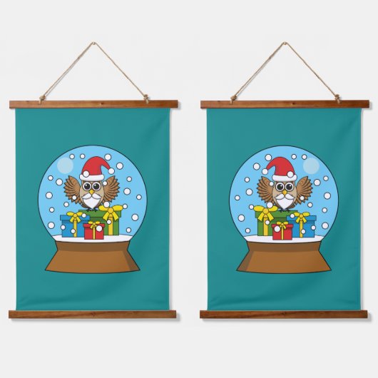 Sneeuw Wereldbol met Sinterklaas Uil Hangend Wandkleed (Dubbel)