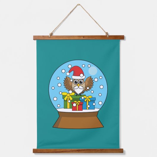 Sneeuw Wereldbol met Sinterklaas Uil Hangend Wandkleed (Voorkant 2)