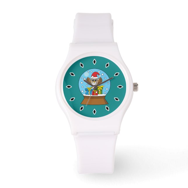 Sneeuw Wereldbol met Sinterklaas Uil Horloge (Voorkant)