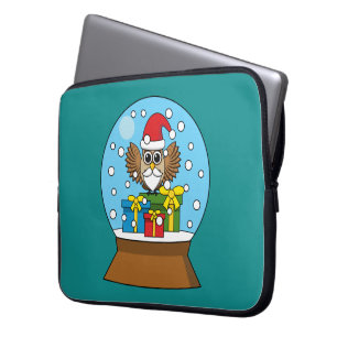 Sneeuw Wereldbol met Sinterklaas Uil Laptop Sleeve