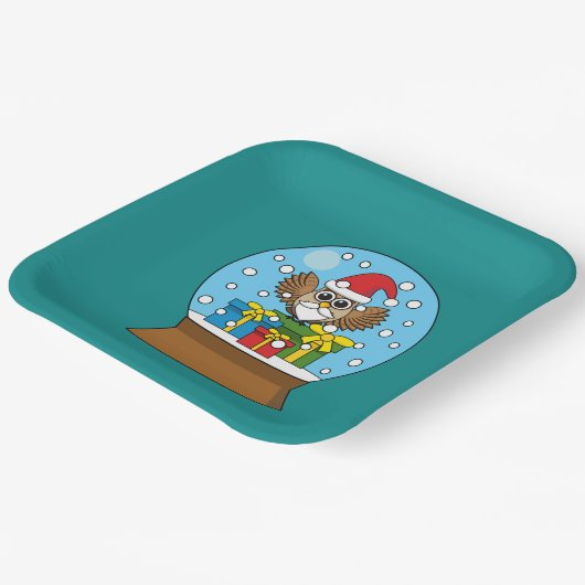 Sneeuw Wereldbol met Sinterklaas Uil Papieren Bordje (Gebogen)