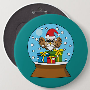 Sneeuw Wereldbol met Sinterklaas Uil Ronde Button 6,0 Cm