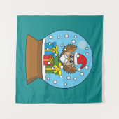 Sneeuw Wereldbol met Sinterklaas Uil Wandkleed (Voorkant (horizontaal))