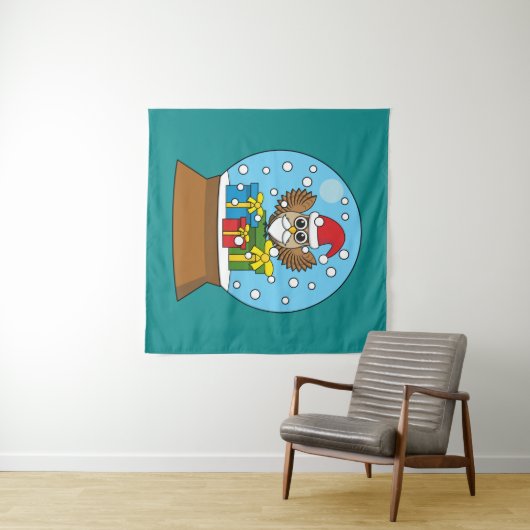 Sneeuw Wereldbol met Sinterklaas Uil Wandkleed (In Situ (horizontaal))