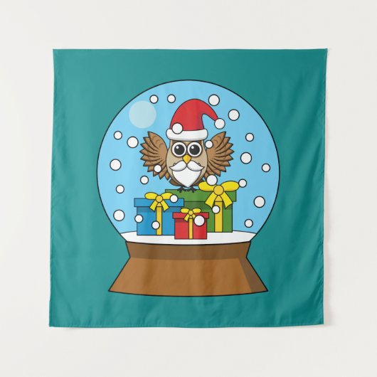 Sneeuw Wereldbol met Sinterklaas Uil Wandkleed (Voorkant)
