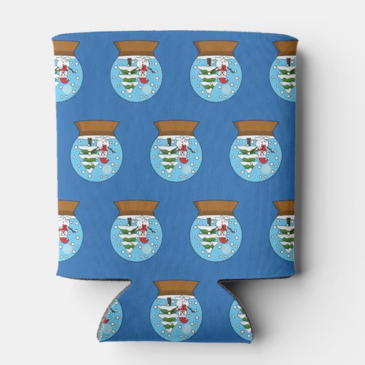 Sneeuw Wereldbol met sneeuwman en dennenboom Blikjeskoeler (Achterkant)