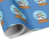 Sneeuw Wereldbol met sneeuwman en dennenboom Cadeaupapier (Rol Hoek)