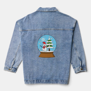 Sneeuw Wereldbol met sneeuwman en dennenboom Denim Jacket