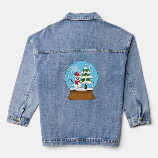 Sneeuw Wereldbol met sneeuwman en dennenboom Denim Jacket (Achterkant)