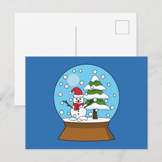 Sneeuw Wereldbol met sneeuwman en dennenboom Feestdagenkaart (Voorkant / Achterkant)