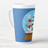 Sneeuw Wereldbol met sneeuwman en dennenboom Latte Mok (Linkerhoek)