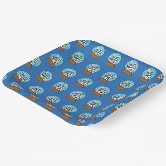 Sneeuw Wereldbol met sneeuwman en dennenboom Papieren Bordje (Gebogen)