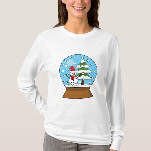 Sneeuw Wereldbol met sneeuwman en dennenboom T-shirt (Voorkant)