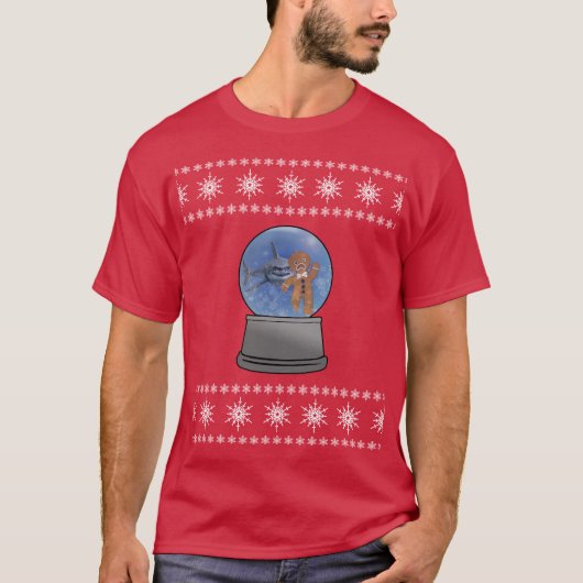 Sneeuw Wereldbol Nachtmerrie met Shark Gingerbread T-shirt (Voorkant)