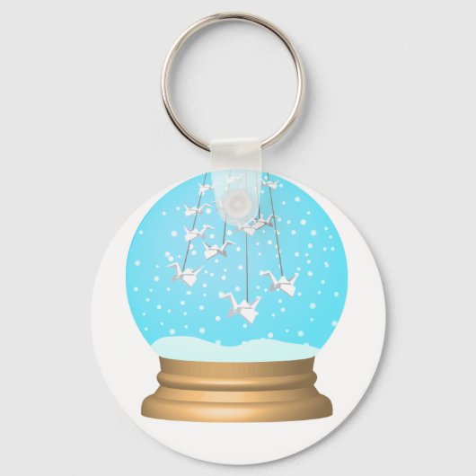 sneeuw wereldbol Origami swan snowglobe Sleutelhanger (Voorkant)