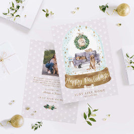 Sneeuw Wereldbol Paarse Couch Home Pet Sitting Bus Feestdagenkaart