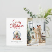 Sneeuw Wereldbol Santa Foto Merry Christmas Kaart (Staand voorkant)