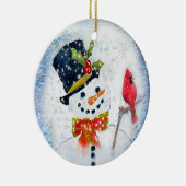 Sneeuw Wereldbol Snowman & Kardinaal Keramisch Ornament (Rechts)