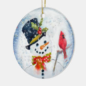 Sneeuw Wereldbol Snowman & Kardinaal Keramisch Ornament (Links)