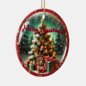 Sneeuw Wereldbol Vibe: Teckel Tree Scene Keramisch Ornament (Rechts)