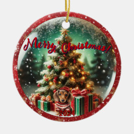 Sneeuw Wereldbol Vibe: Teckel Tree Scene Keramisch Ornament