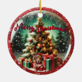 Sneeuw Wereldbol Vibe: Teckel Tree Scene Keramisch Ornament (Achterkant)