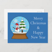 Sneeuw Wereldbol w / Sneeuwman en dennenboom | per Feestdagenkaart (Voorkant / Achterkant)