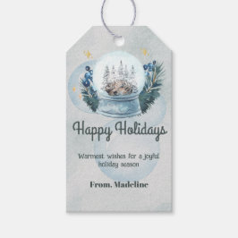 Sneeuw wereldbol waterverf Kerstvakantie cadeau la Cadeaulabel