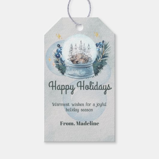 Sneeuw wereldbol waterverf Kerstvakantie cadeau la Cadeaulabel (Voorkant)