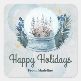 Sneeuw wereldbol waterverf kerstvakantie cadeau vierkante sticker