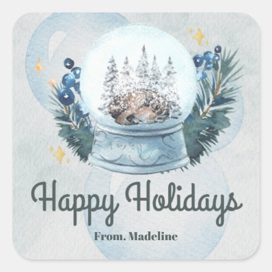 Sneeuw wereldbol waterverf kerstvakantie cadeau vierkante sticker (Voorkant)