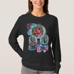 Sneeuw Wereldbol Winter Sneeuw Rode Kardinaal Voge T-shirt