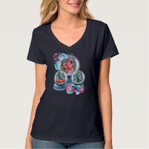 Sneeuw Wereldbol Winter Sneeuw Rode Kardinaal Voge T-shirt