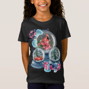 Sneeuw Wereldbol Winter Sneeuw Rode Kardinaal Voge T-shirt