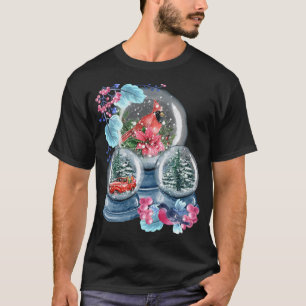 Sneeuw Wereldbol Winter Sneeuw Rode Kardinaal Voge T-shirt