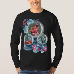 Sneeuw Wereldbol Winter Sneeuw Rode Kardinaal Voge T-shirt