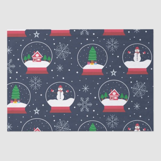 Sneeuw Wereldbollen met sneeuwpoppen en kerstbomen Tissuepapier (Voorkant)