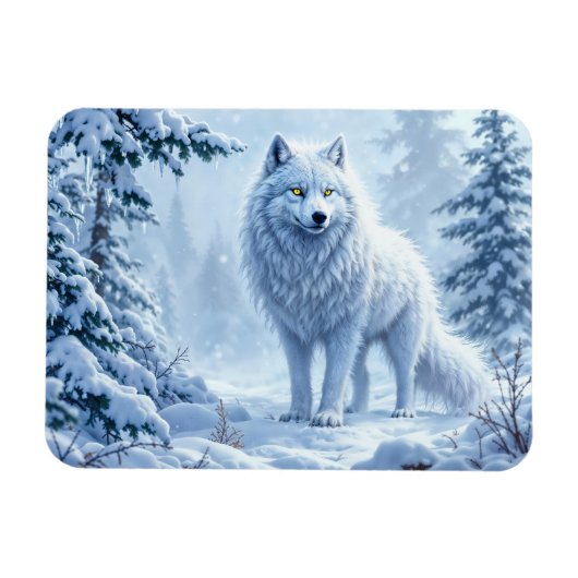 Sneeuw wilde wolf gele neon ogen decor magneet (Horizontaal)